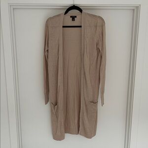 Halogen Long Linen Blend Cardigan in Beige- Size S